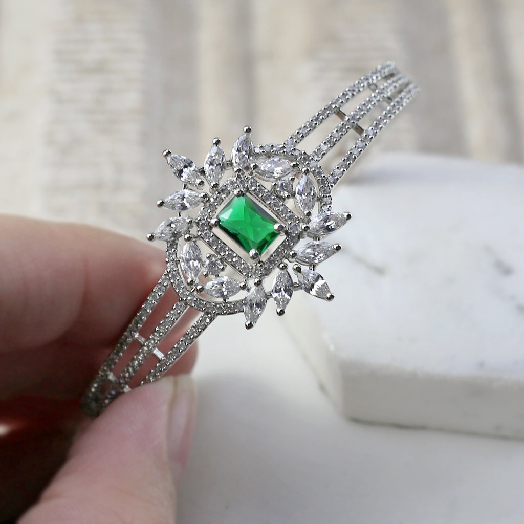 Green Zircon Cuff Bangle - Rabal