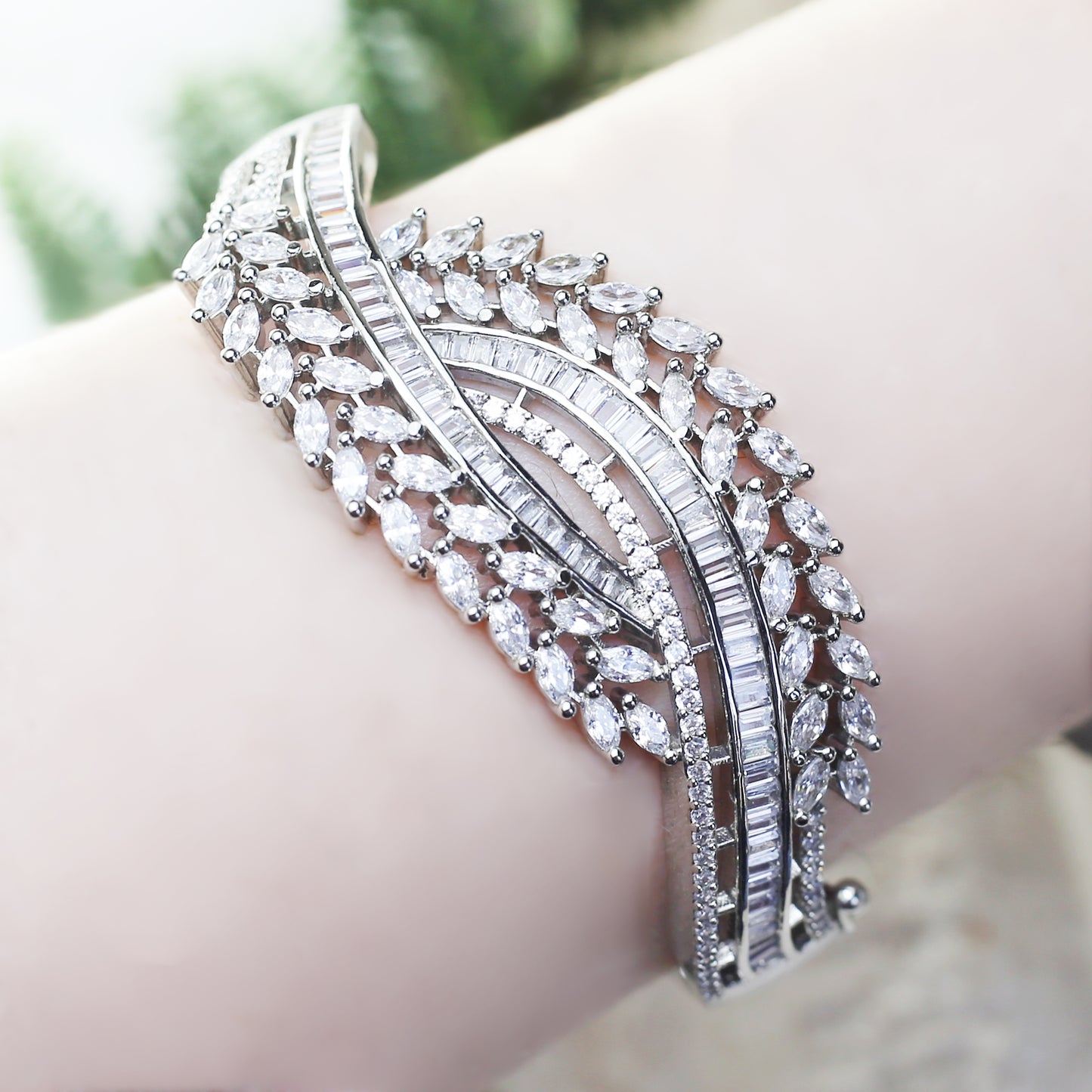 Silver Zircon Cuff Bangle