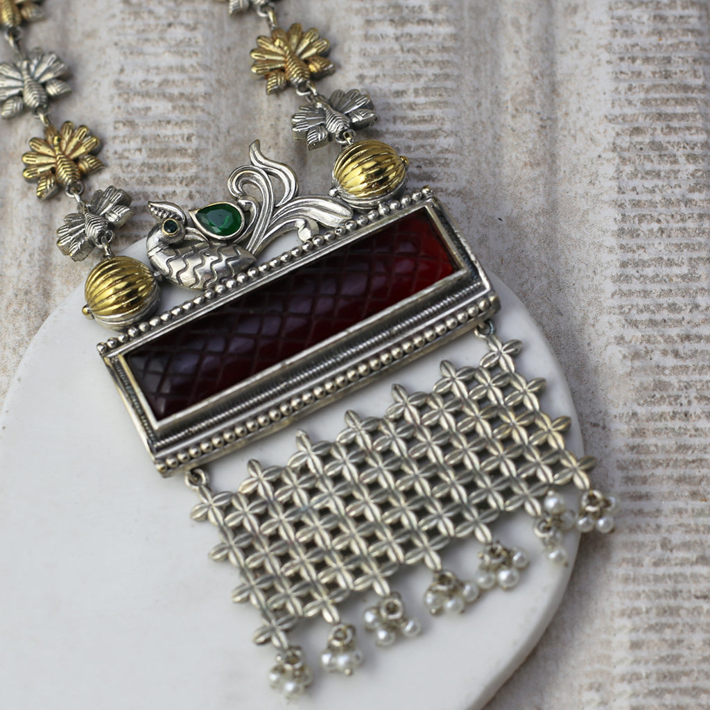 Maroon Peacock Long Mala - Rabal
