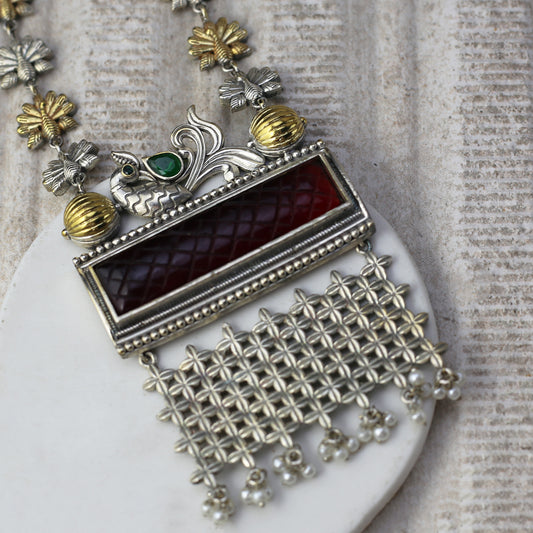 Maroon Peacock Long Mala - Rabal