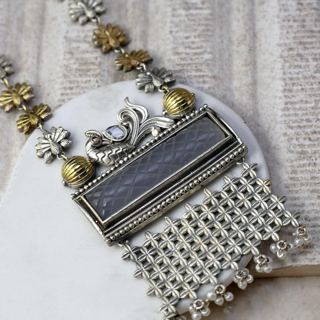 Grey Peacock Long Mala - Rabal