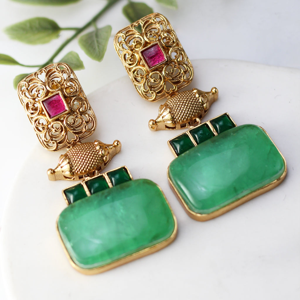 Light Green Statement Spiral Drop Earring - Rabal