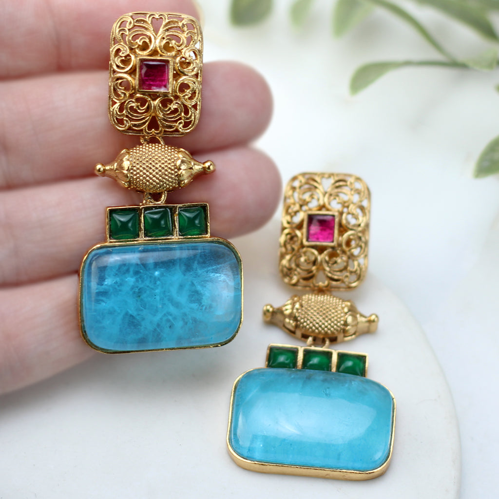 Light Blue Statement Spiral Drop Earring - Rabal