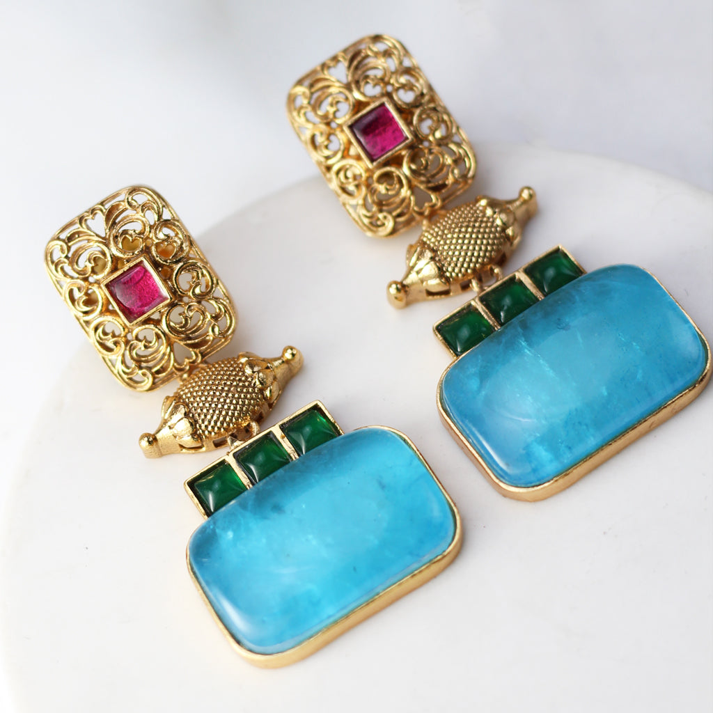Light Blue Statement Spiral Drop Earring - Rabal