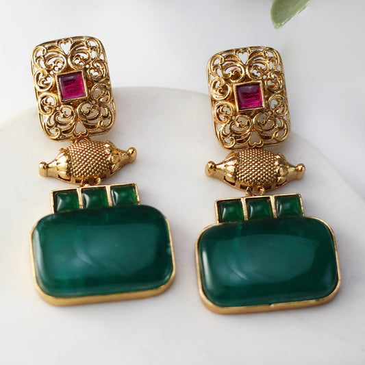 Green Statement Spiral Drop Earring - Rabal