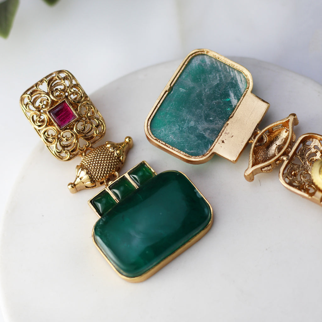 Green Statement Spiral Drop Earring - Rabal