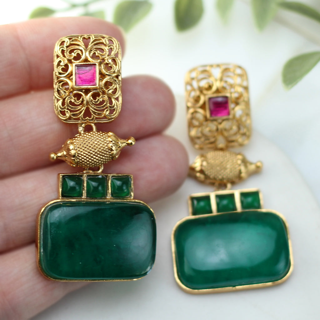 Green Statement Spiral Drop Earring - Rabal