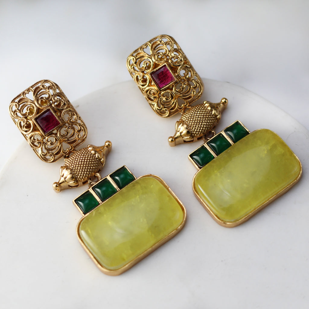 Yellow Statement Spiral Drop Earring - Rabal