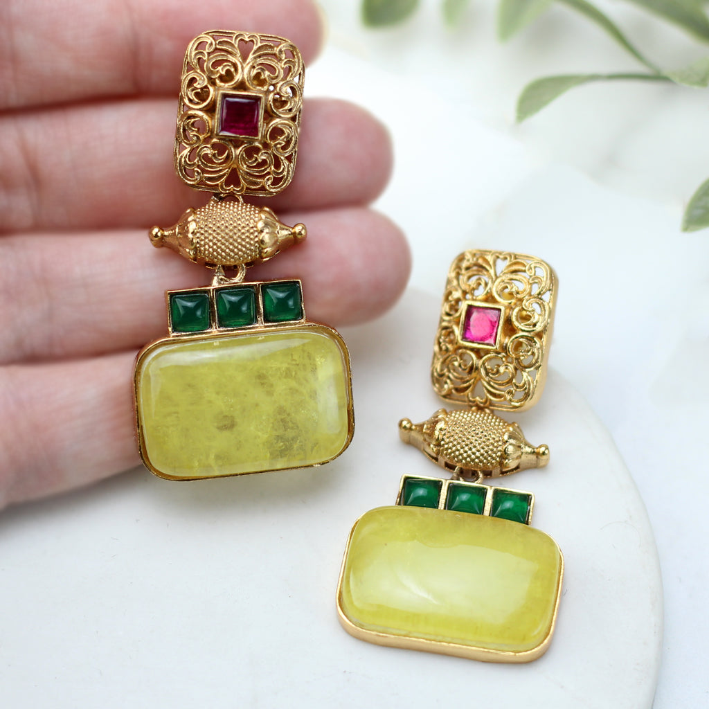 Yellow Statement Spiral Drop Earring - Rabal
