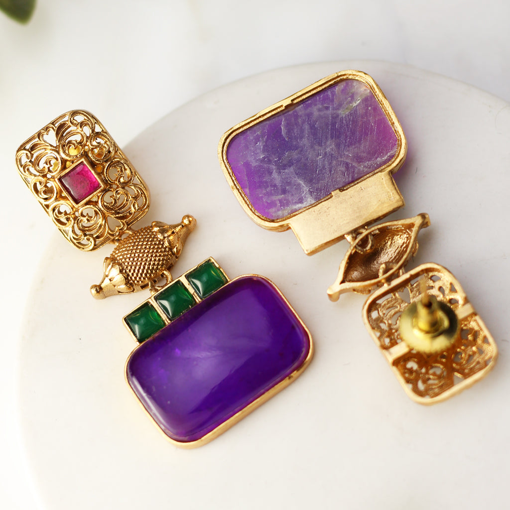 Purple Statement Spiral Drop Earring - Rabal