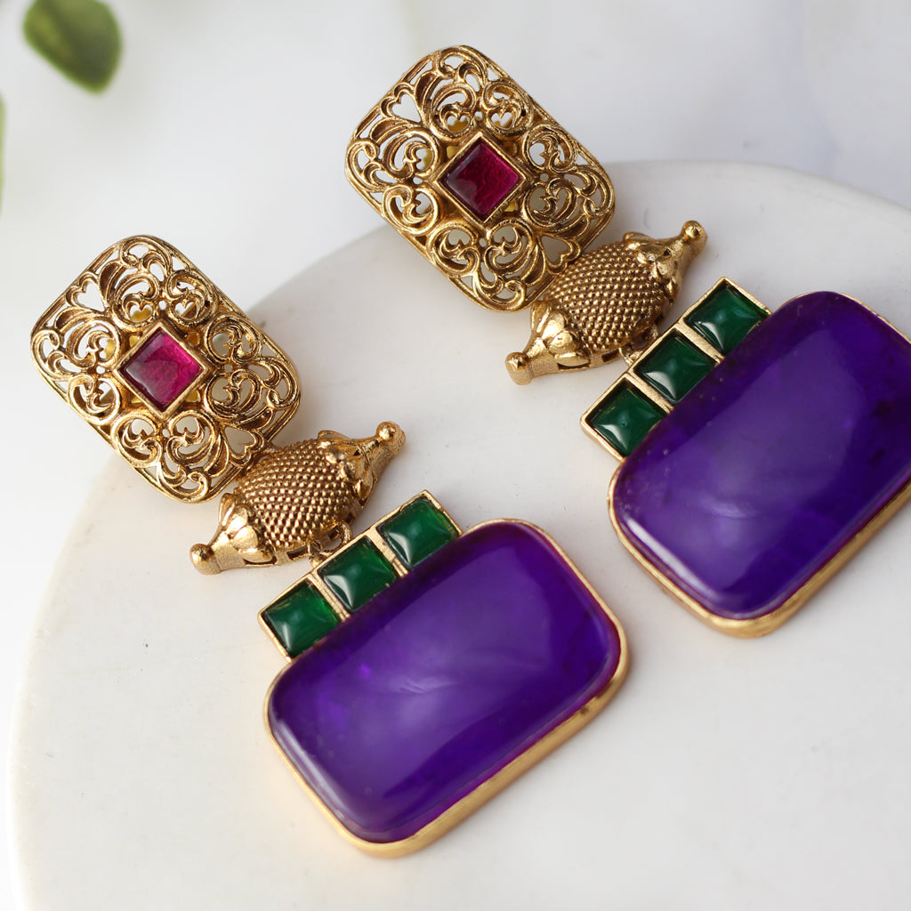 Purple Statement Spiral Drop Earring - Rabal