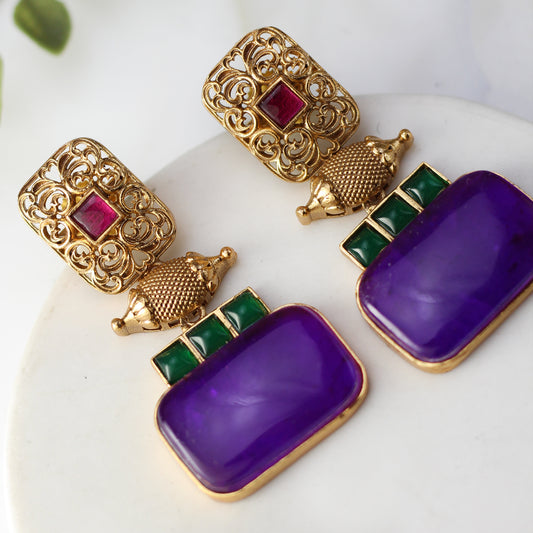 Purple Statement Spiral Drop Earring - Rabal