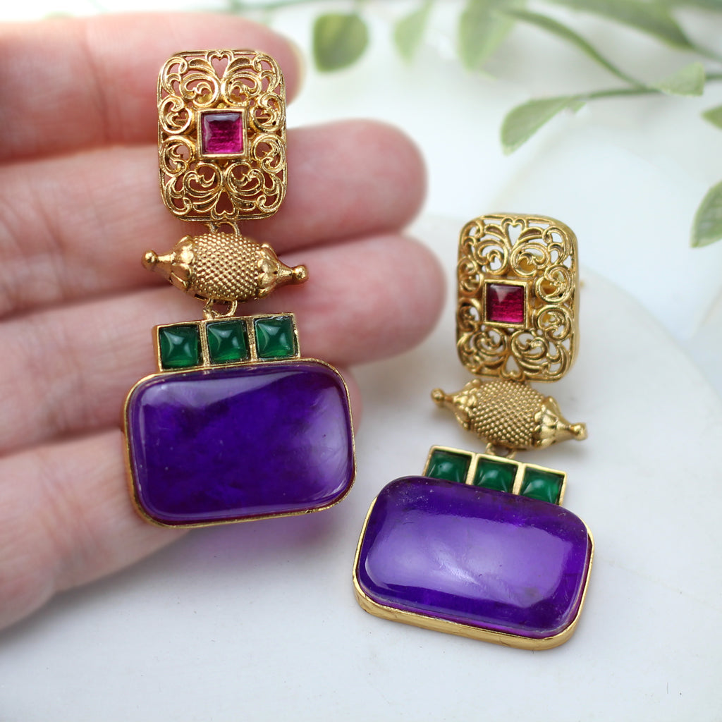 Purple Statement Spiral Drop Earring - Rabal