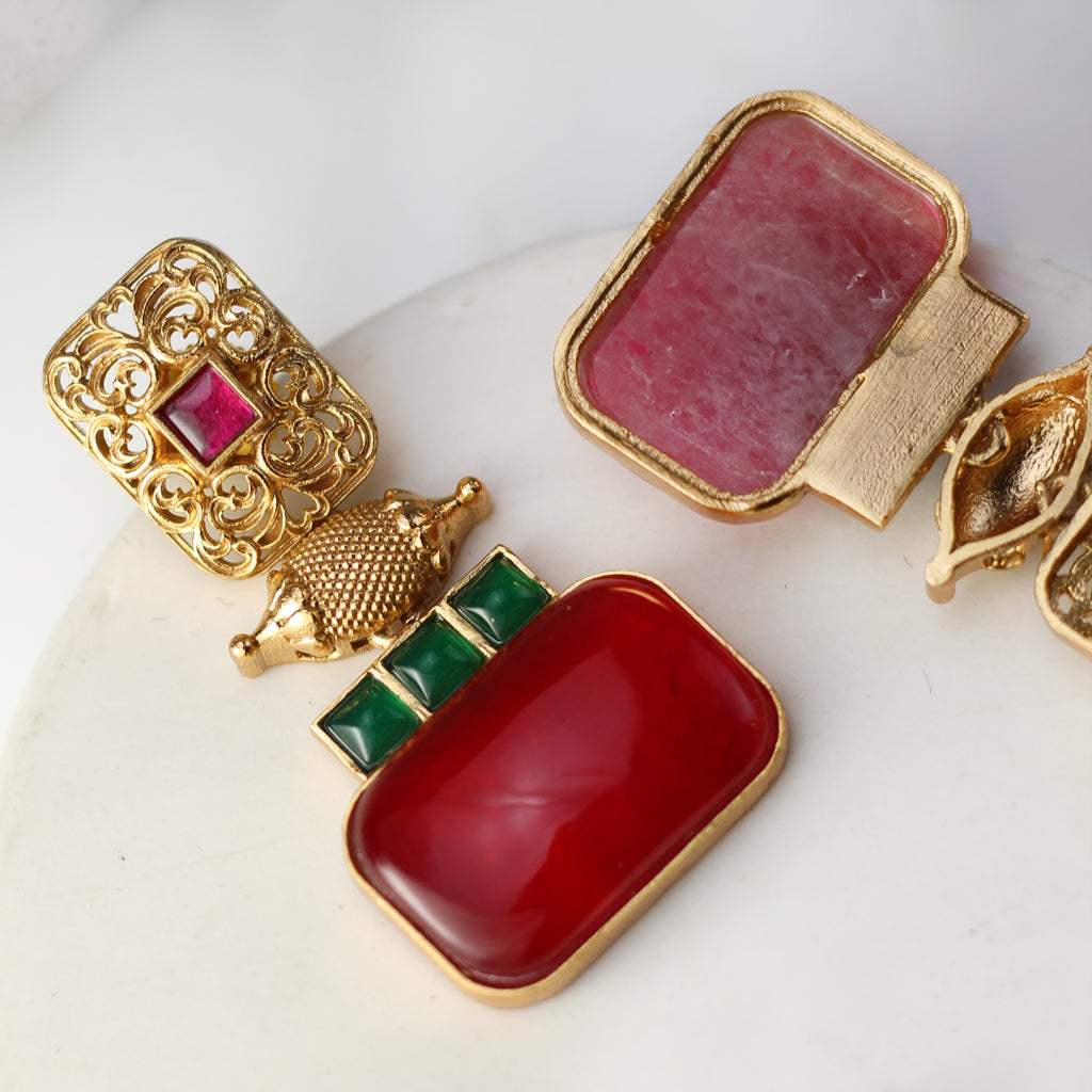 Red Statement Spiral Drop Earring - Rabal