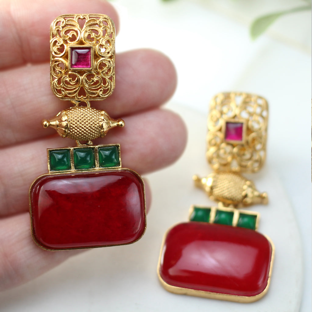 Red Statement Spiral Drop Earring - Rabal