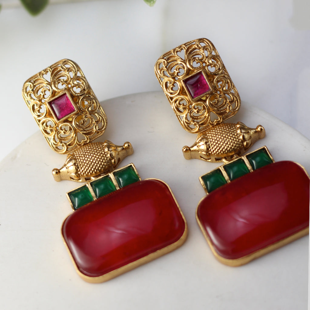Red Statement Spiral Drop Earring - Rabal