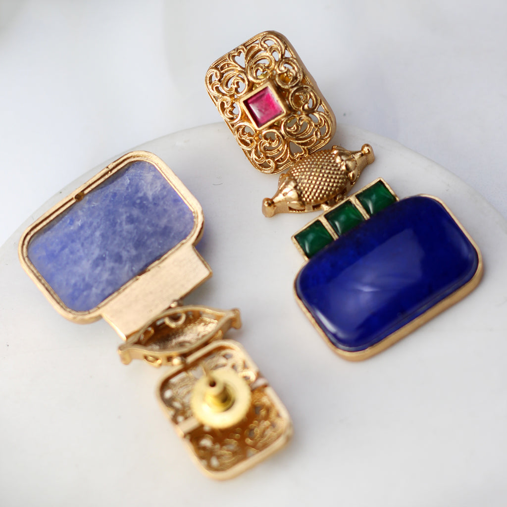 Blue Statement Spiral Drop Earring - Rabal