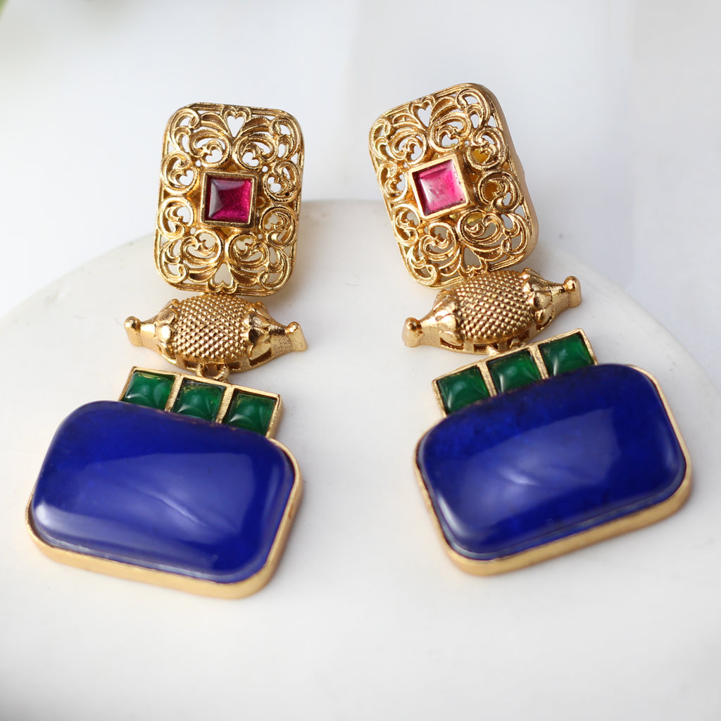 Blue Statement Spiral Drop Earring - Rabal
