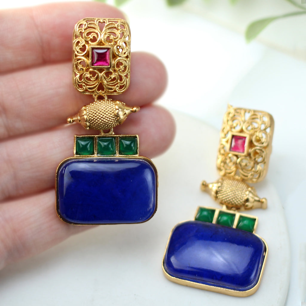 Blue Statement Spiral Drop Earring - Rabal