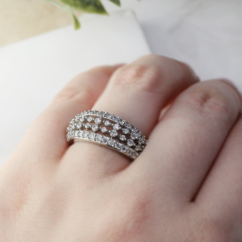 Silver Zircon Adjustable Ring - Rabal
