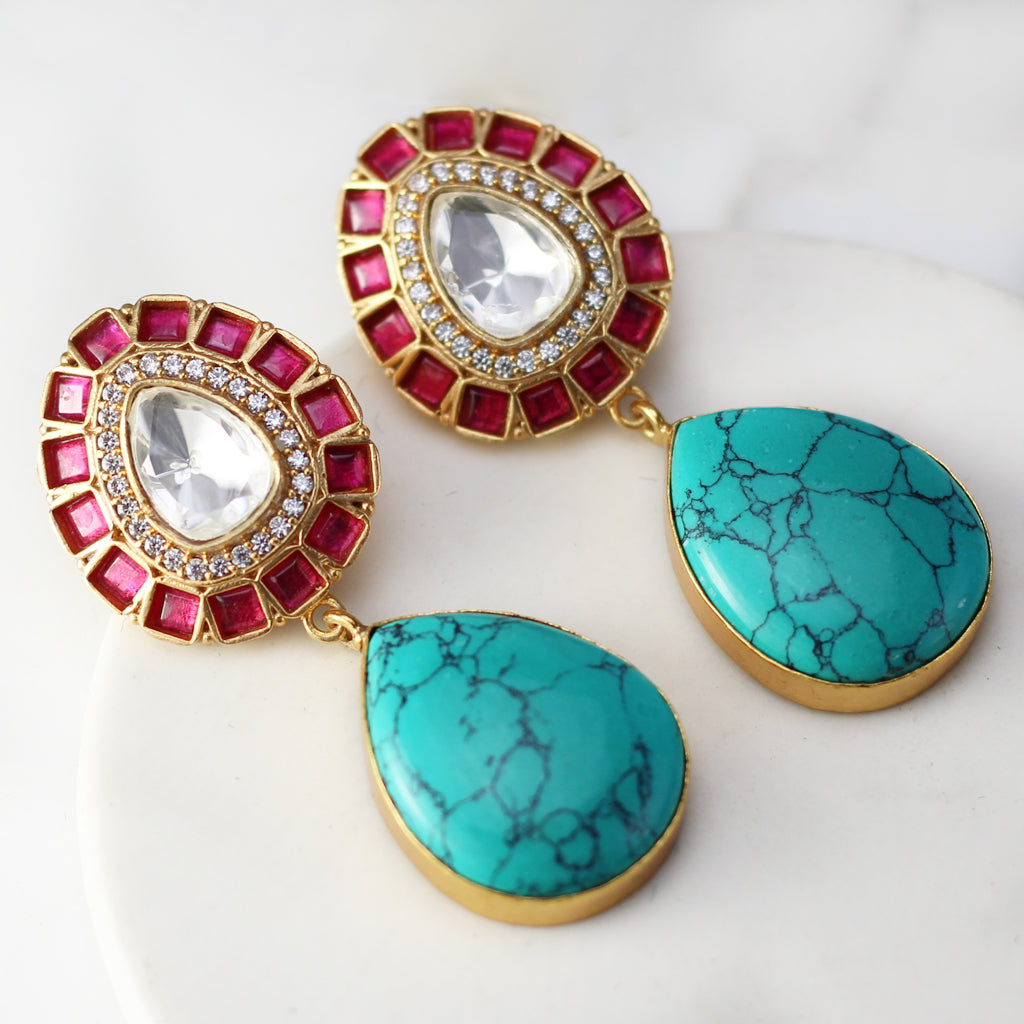 Turquoise Kundan Drop Earring - Rabal