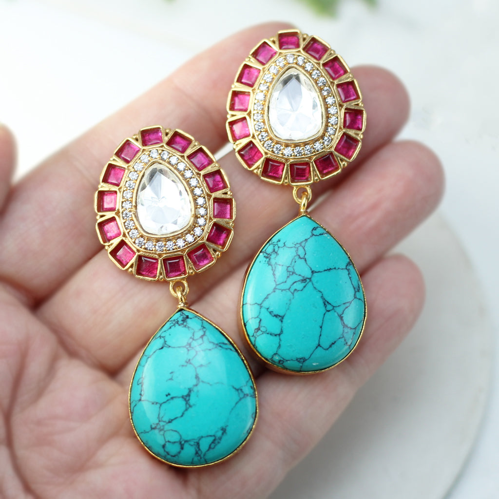 Turquoise Kundan Drop Earring - Rabal