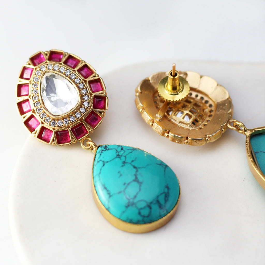 Turquoise Kundan Drop Earring - Rabal