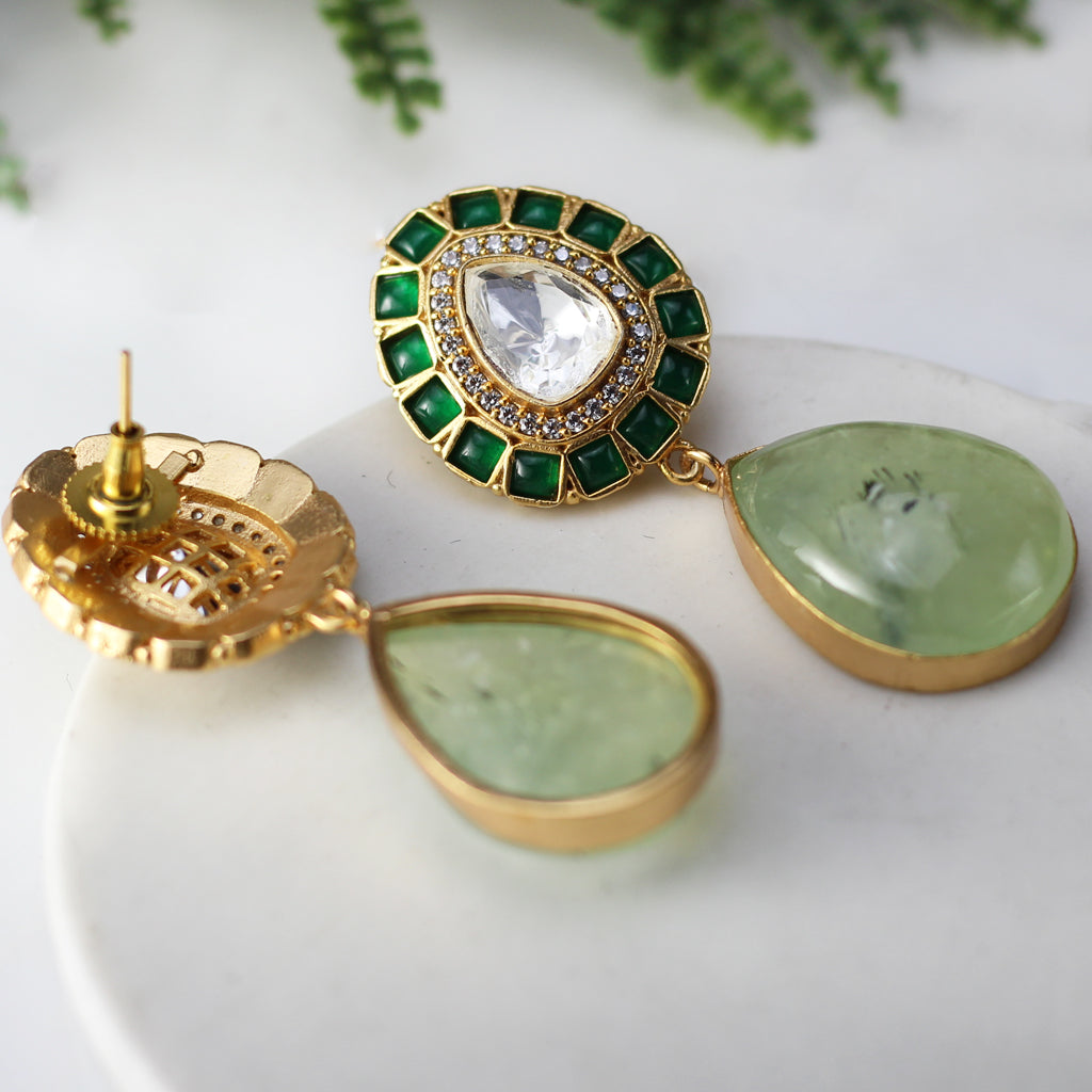 Green Kundan Drop Earring - Rabal