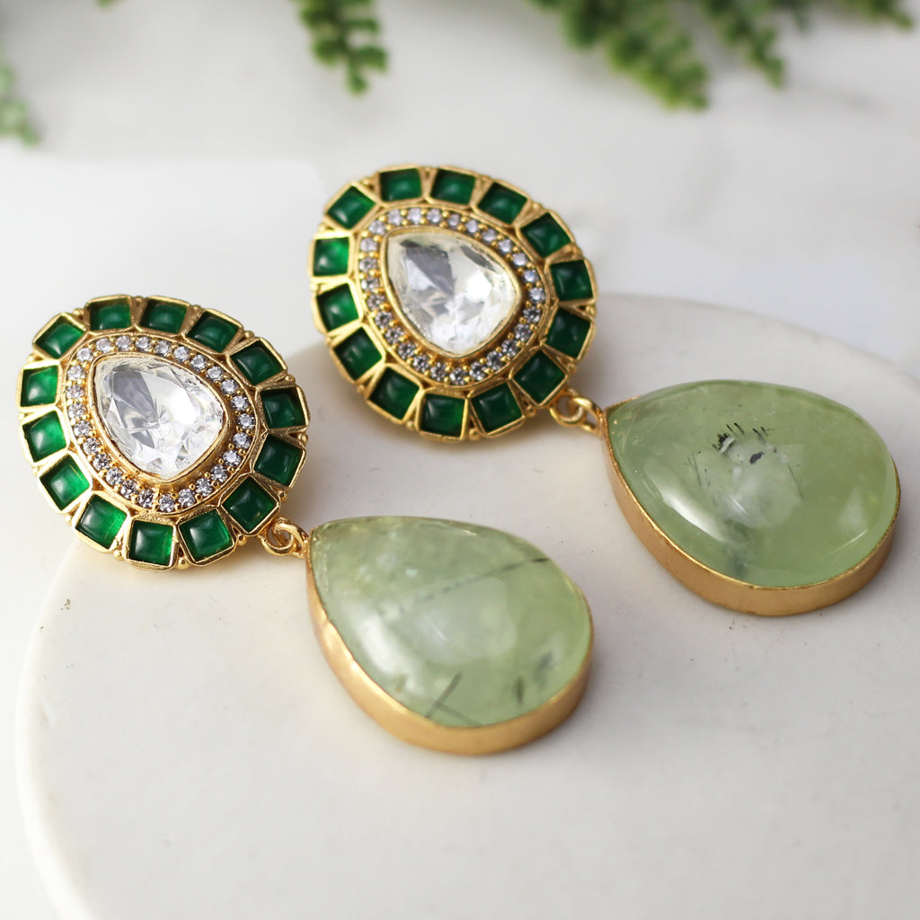 Green Kundan Drop Earring - Rabal