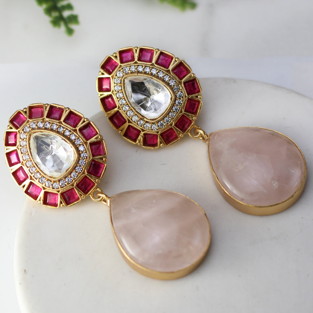 Pink Kundan Drop Earring - Rabal