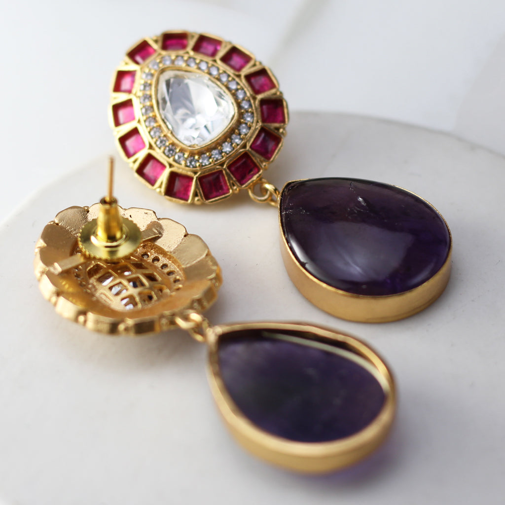 Purple / Ruby Kundan Drop Earring - Rabal
