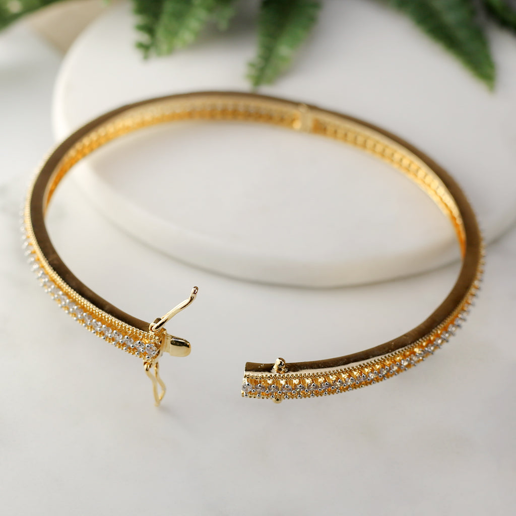 Gold Zircon Lock Bangle Pair - Rabal