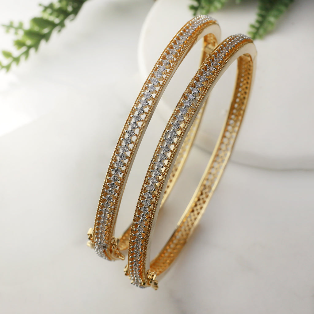 Gold Zircon Lock Bangle Pair - Rabal