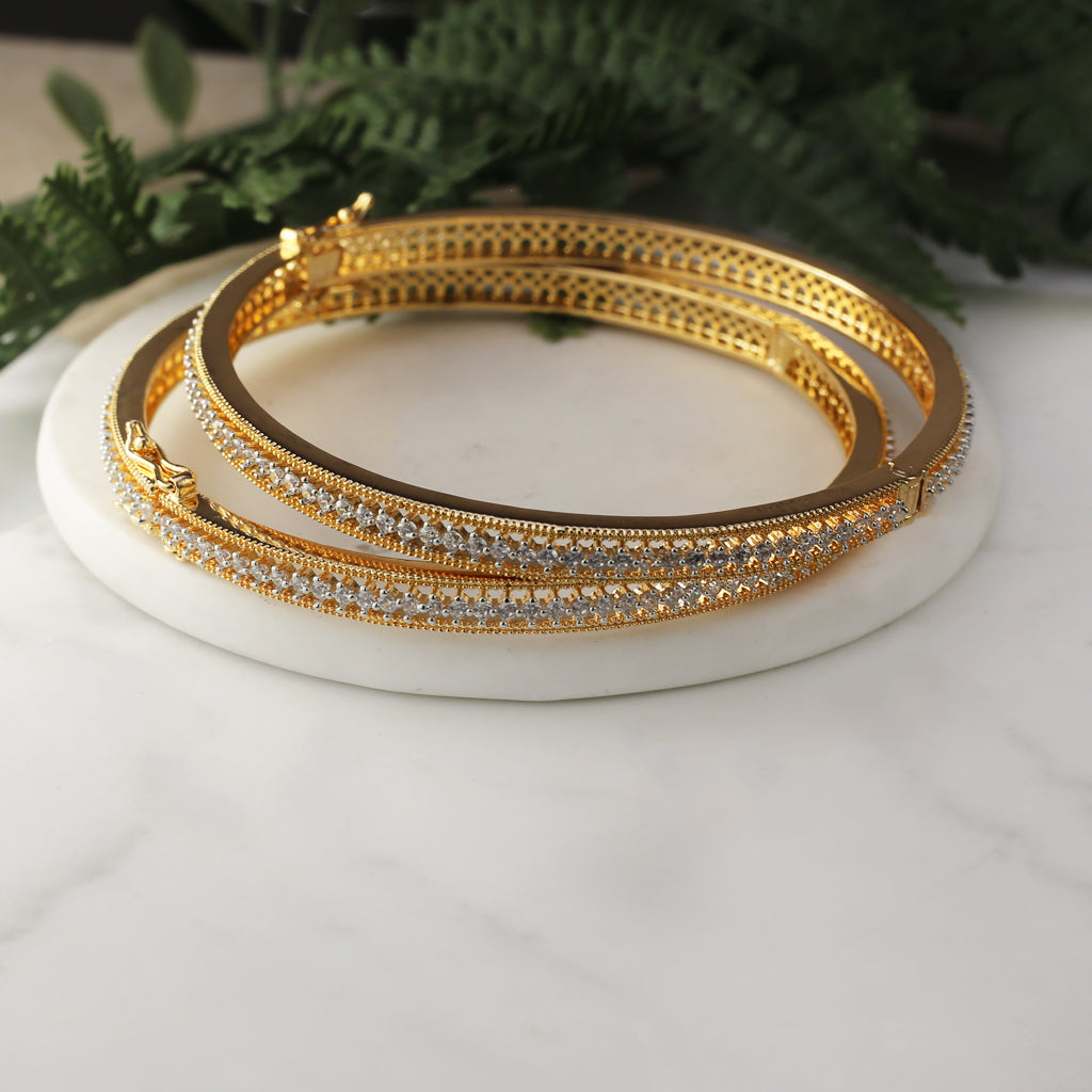 Gold Zircon Lock Bangle Pair - Rabal
