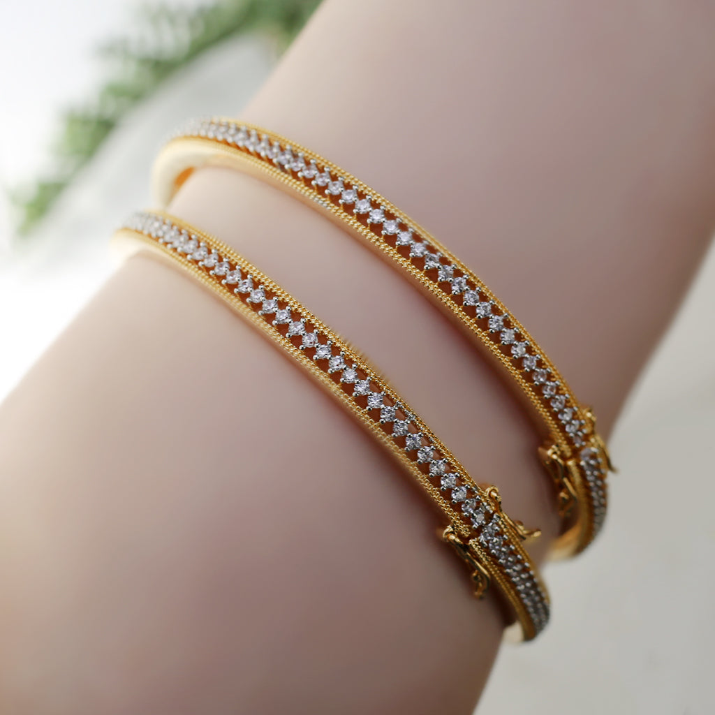Gold Zircon Lock Bangle Pair - Rabal