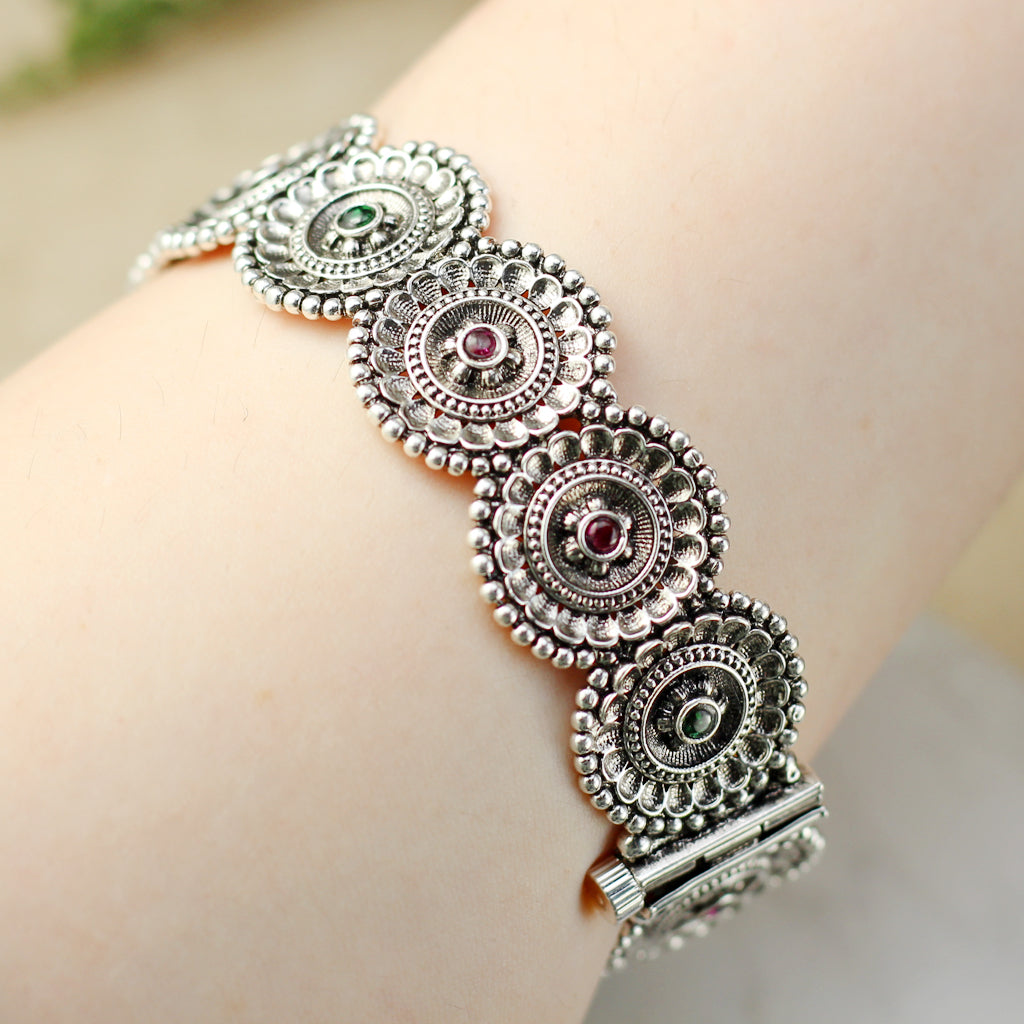 Circle Flower Oxidised Lock Bangle - Rabal
