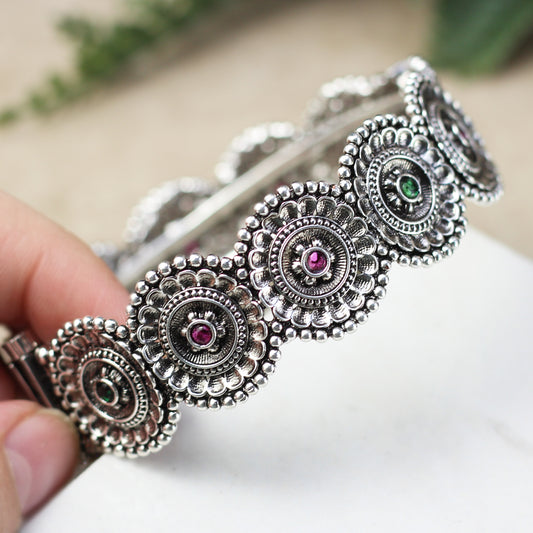 Circle Flower Oxidised Lock Bangle - Rabal
