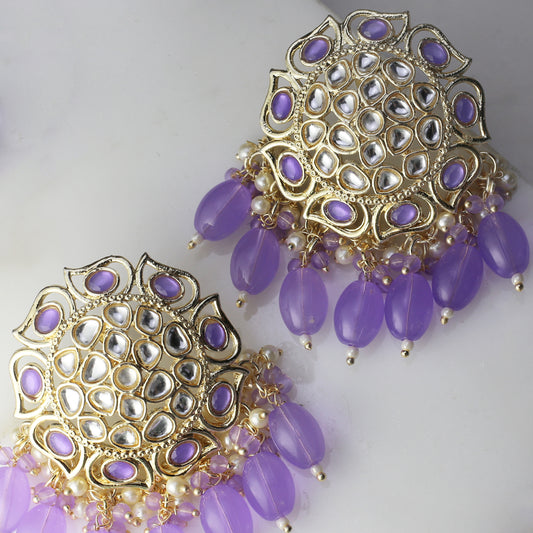 Purple Flower Pearl Drop Earring