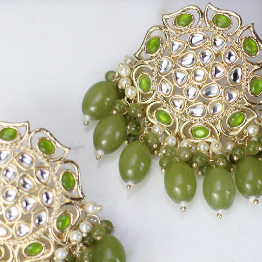 Mehndi Green Flower Pearl Drop Earring