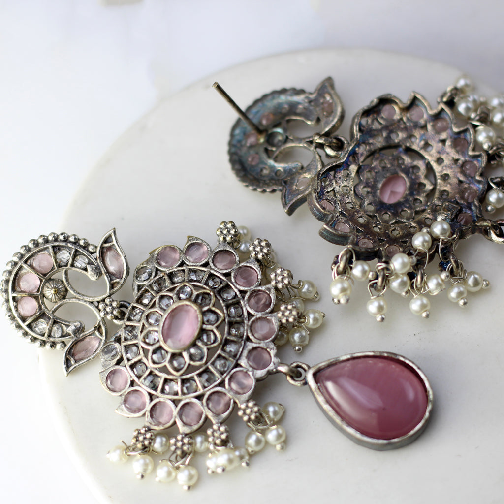 Pink Tribal Pearl Drop Earring - Rabal