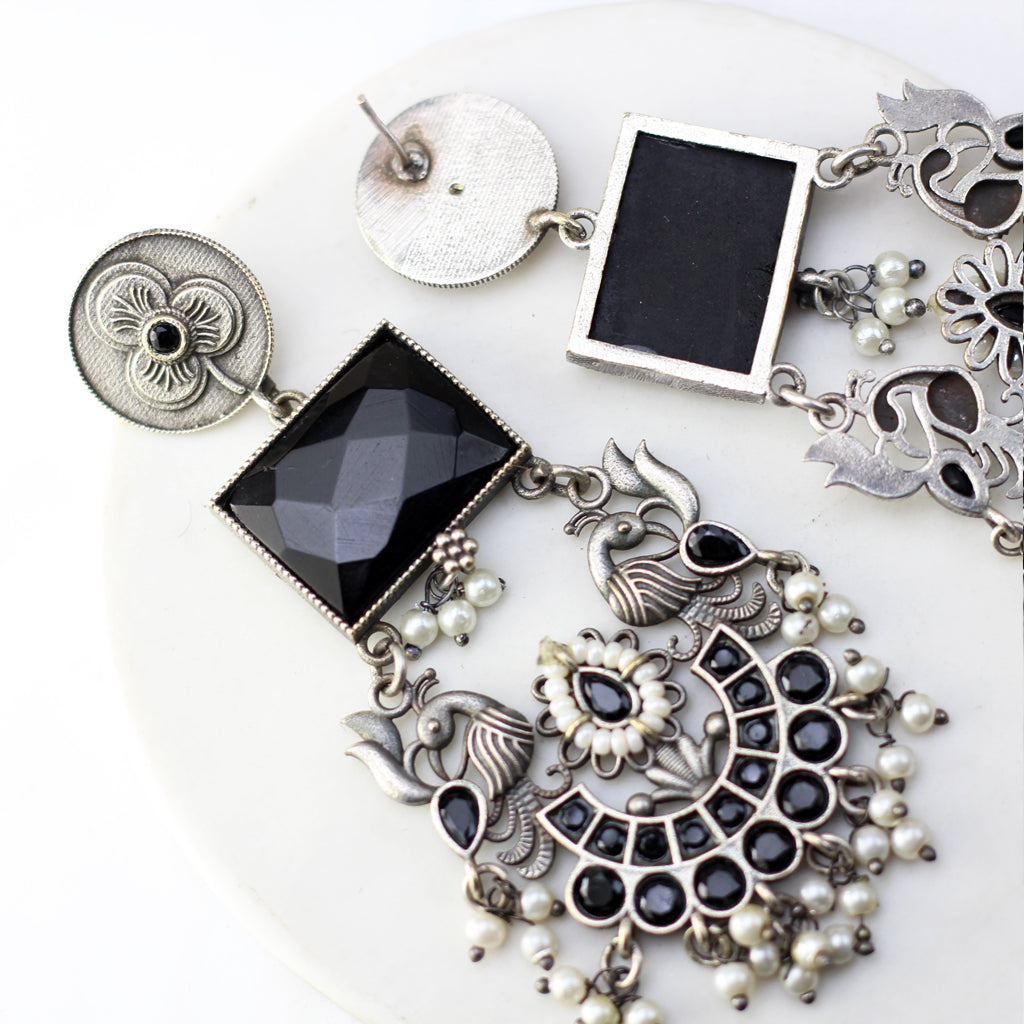 Black Bird Tribal Pearl Drop Earring - Rabal