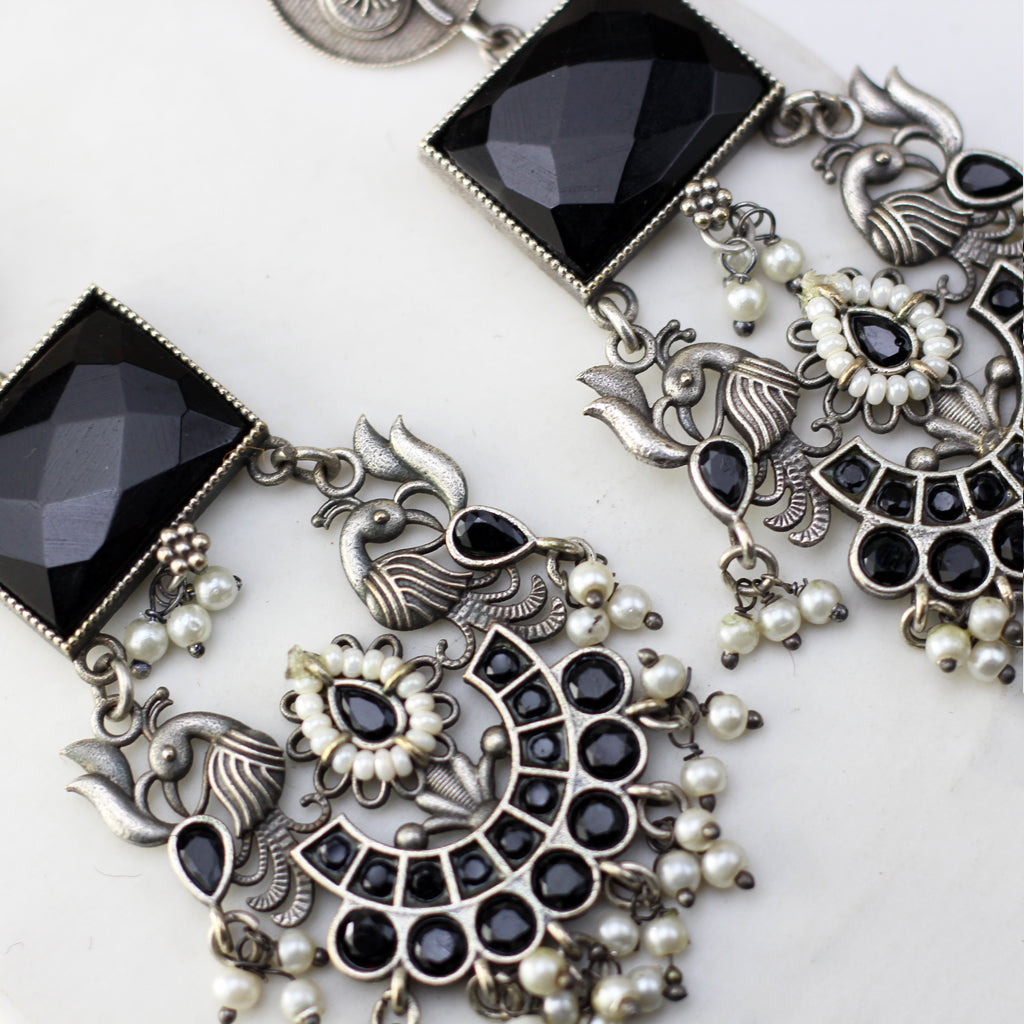 Black Bird Tribal Pearl Drop Earring - Rabal