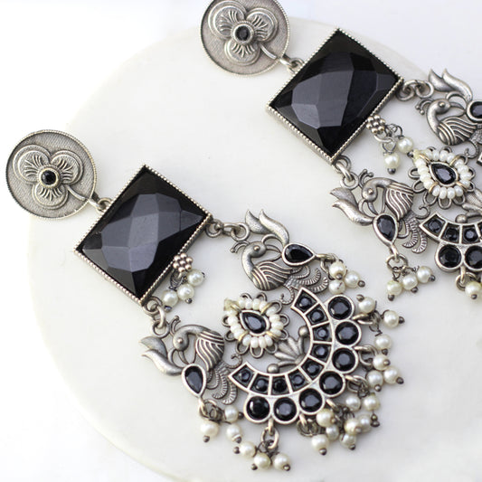Black Bird Tribal Pearl Drop Earring - Rabal