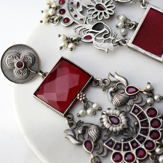 Maroon Bird Tribal Pearl Drop Earring - Rabal