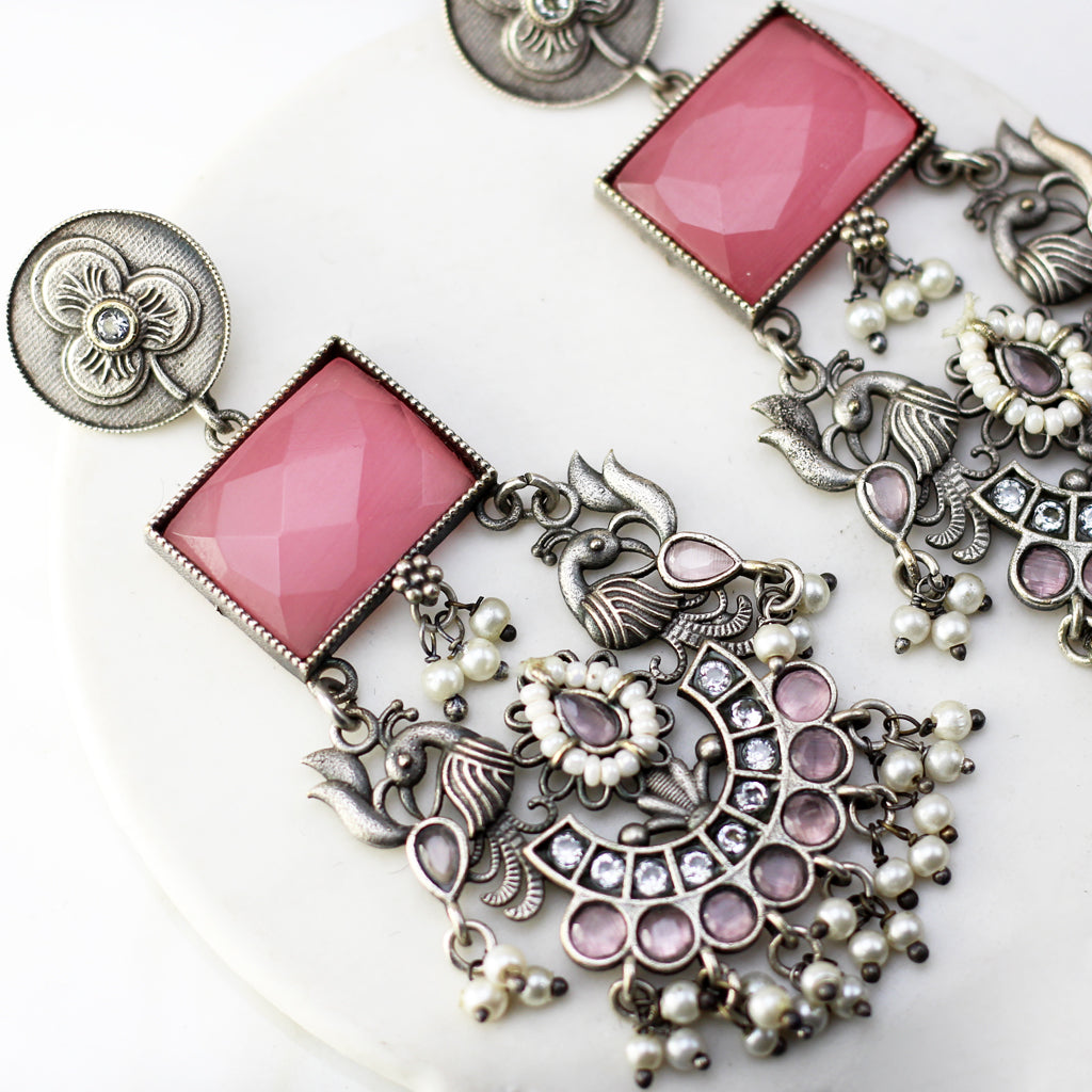 Pink Bird Tribal Pearl Drop Earring - Rabal