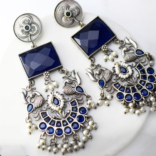 Blue Bird Tribal Pearl Drop Earring - Rabal