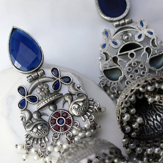 Blue Statement Bird Jhumke I Earring - Rabal