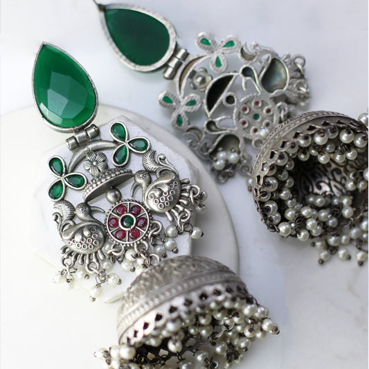 Green Statement Bird Jhumke I Earring - Rabal