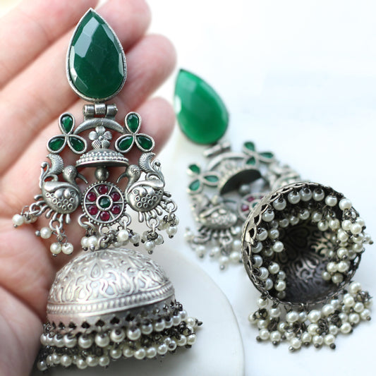 Green Statement Bird Jhumke I Earring - Rabal