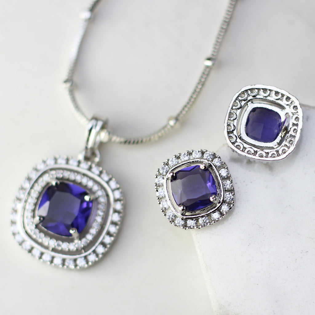 Purple Zircon Pendant Set I With Chain - Rabal